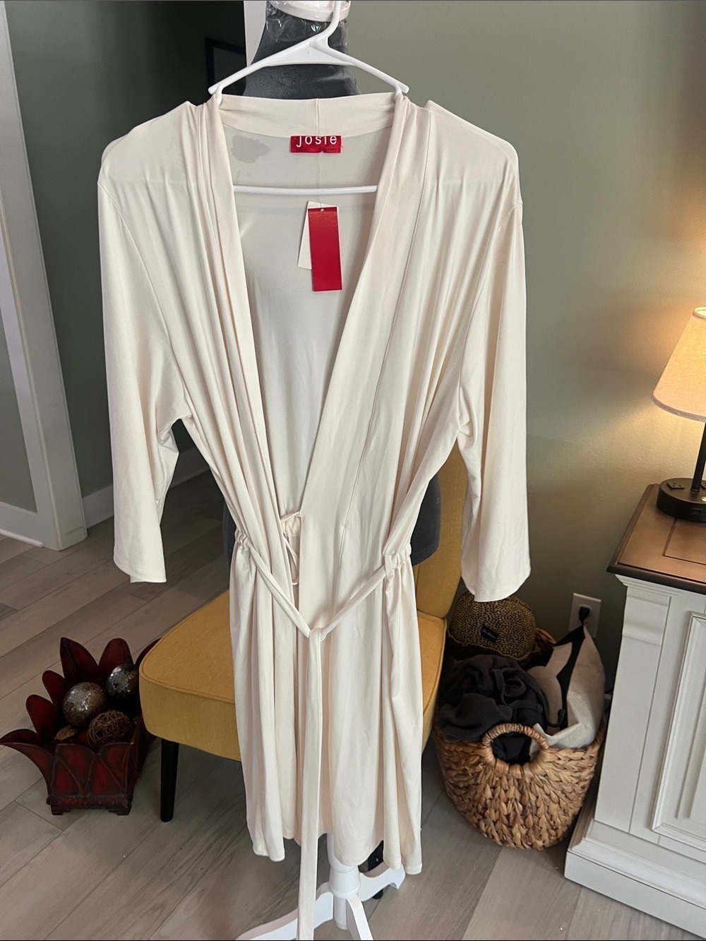 Josie Cream Wrap Robe with Tie Waist